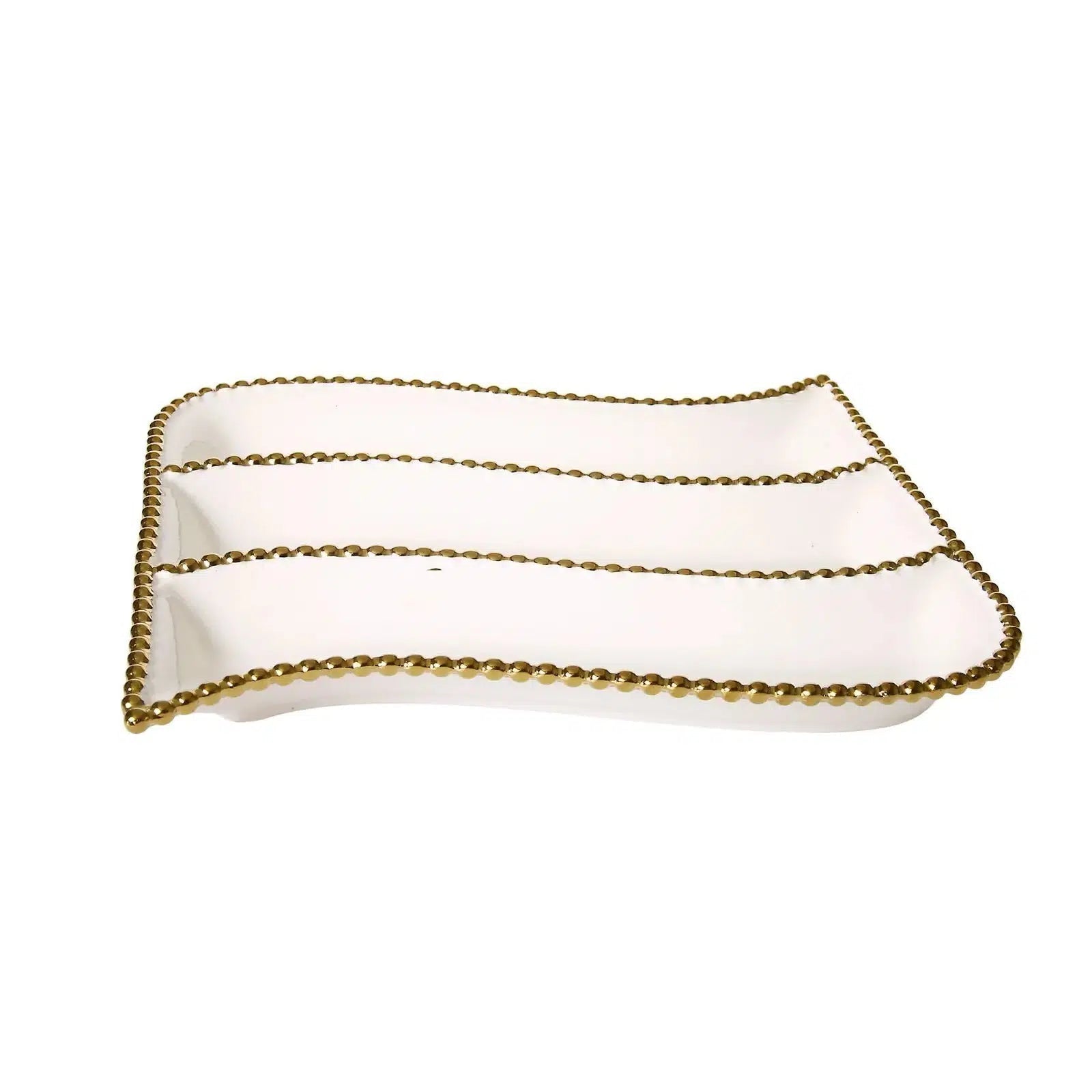White Porcelain 3 Divider Tracker Dish 10"L x 9"W Snack Bowls High Class Touch - Home Decor 