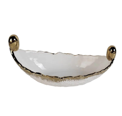 White Porcelain Boat Dish with Opulent Gold Border Dinnerware Sets High Class Touch - Home Decor 