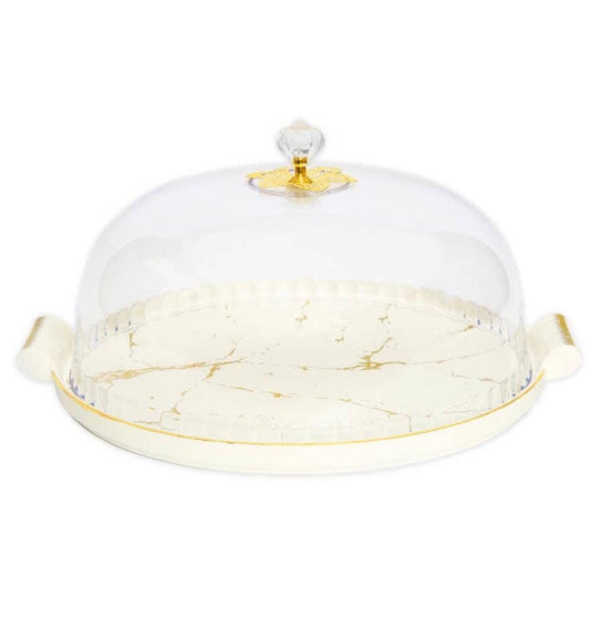 White Porcelain Cake Dome With Gold Design Cake Stands High Class Touch - Home Decor 
