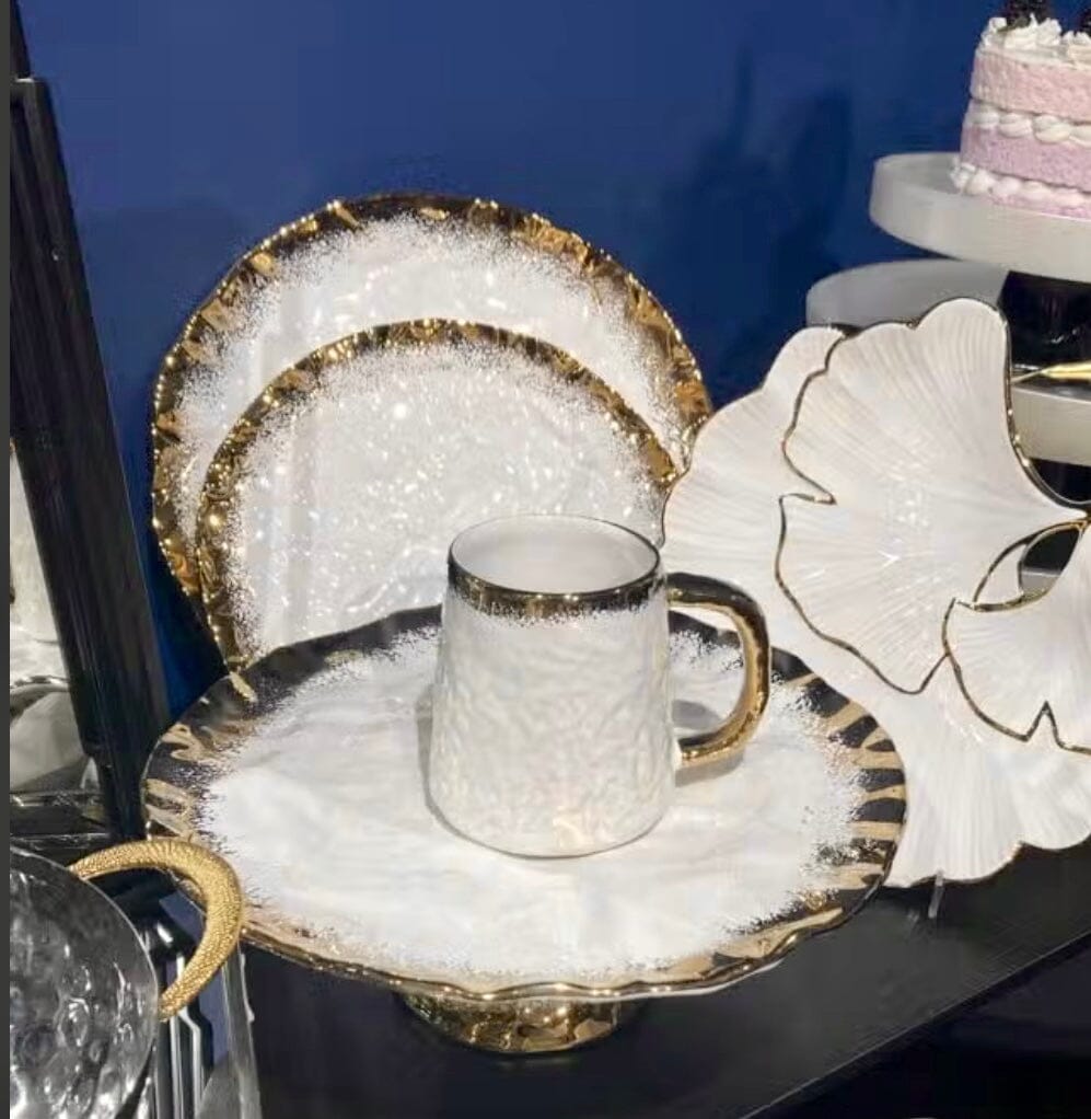 White Porcelain Dinner Plates Set with Opulent Gold Border Set of 4 Dinnerware Sets High Class Touch - Home Decor 