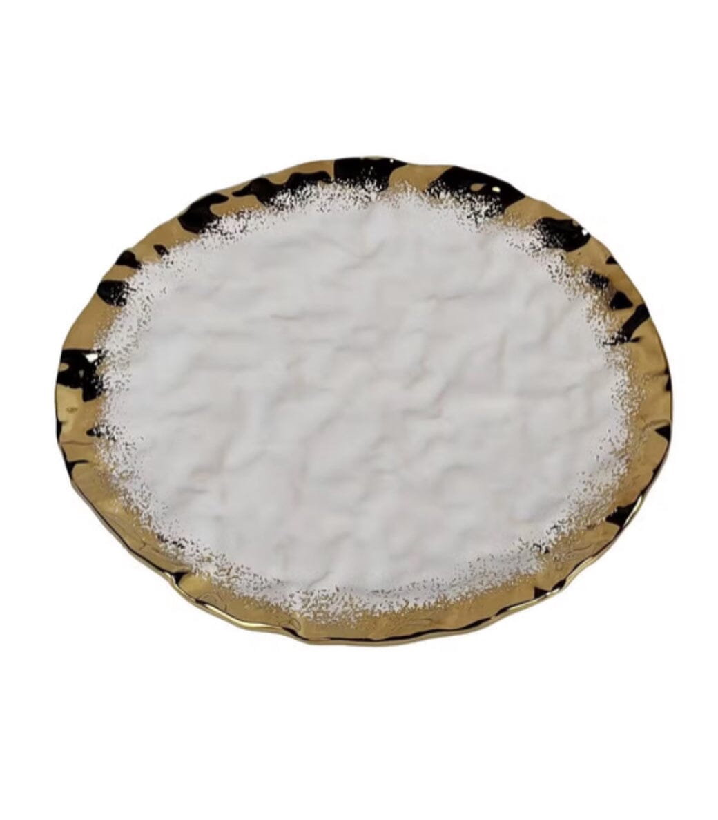 White Porcelain Dinner Plates Set with Opulent Gold Border Set of 4 Dinnerware Sets High Class Touch - Home Decor 
