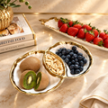 White Porcelain Round Double Bowl with Gold Rim Serving Bowls High Class Touch - Home Decor 