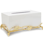 White Tissue Box on Gold Leaf Design Base Facial Tissue Holders High Class Touch - Home Decor 