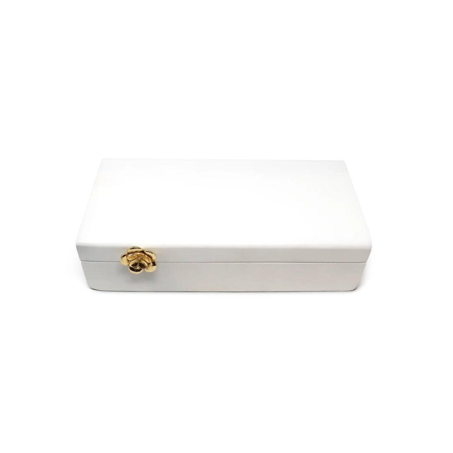 White Wood Decorative Box with Gold Flower Detail Decorative box High Class Touch - Home Decor 
