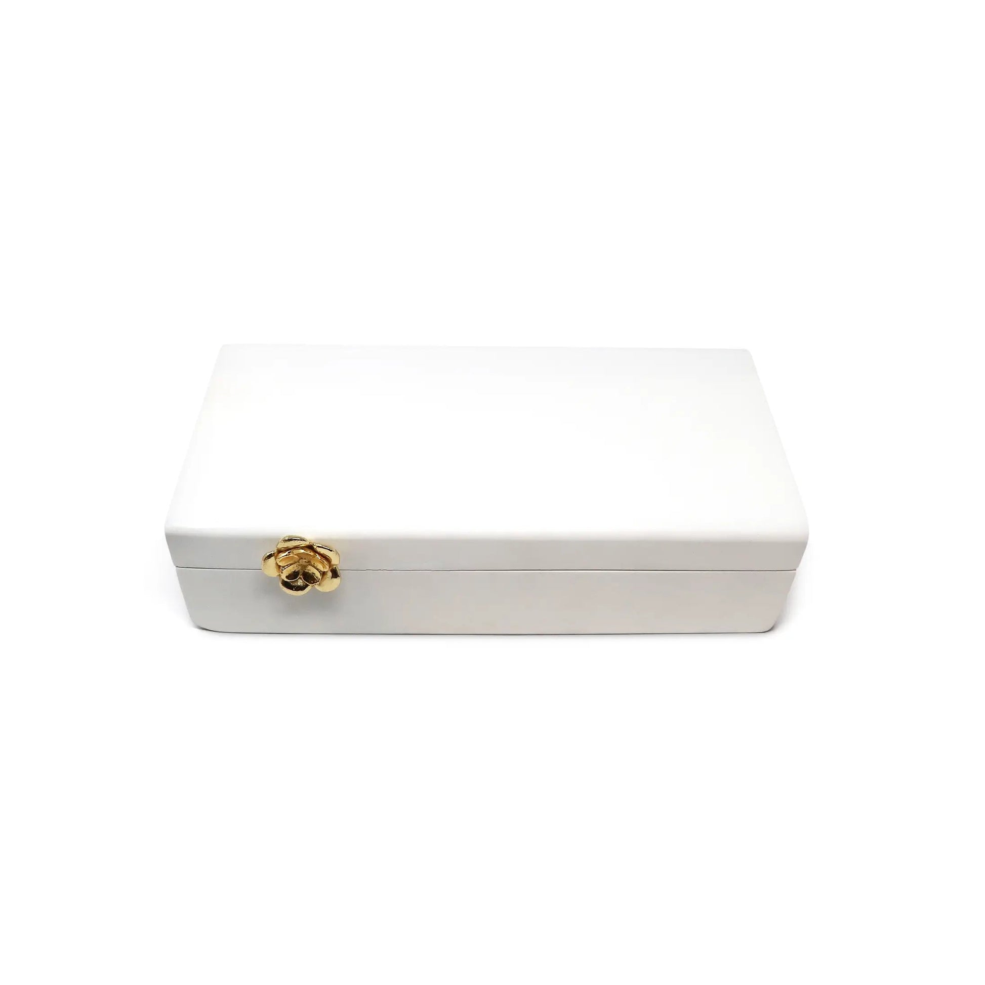 White Wood Decorative Box with Gold Flower Detail Decorative box High Class Touch - Home Decor 