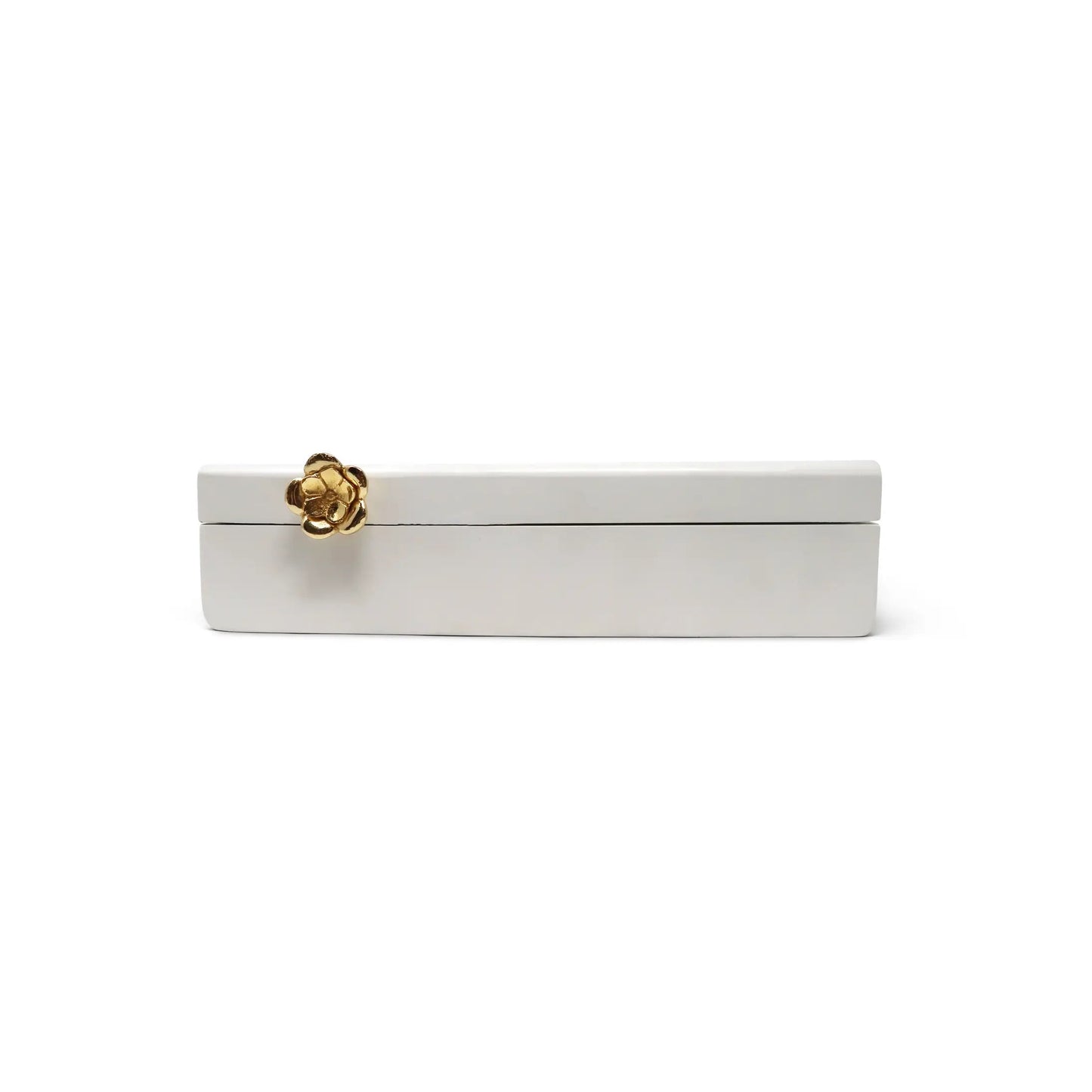 White Wood Decorative Box with Gold Flower Detail Decorative box High Class Touch - Home Decor 