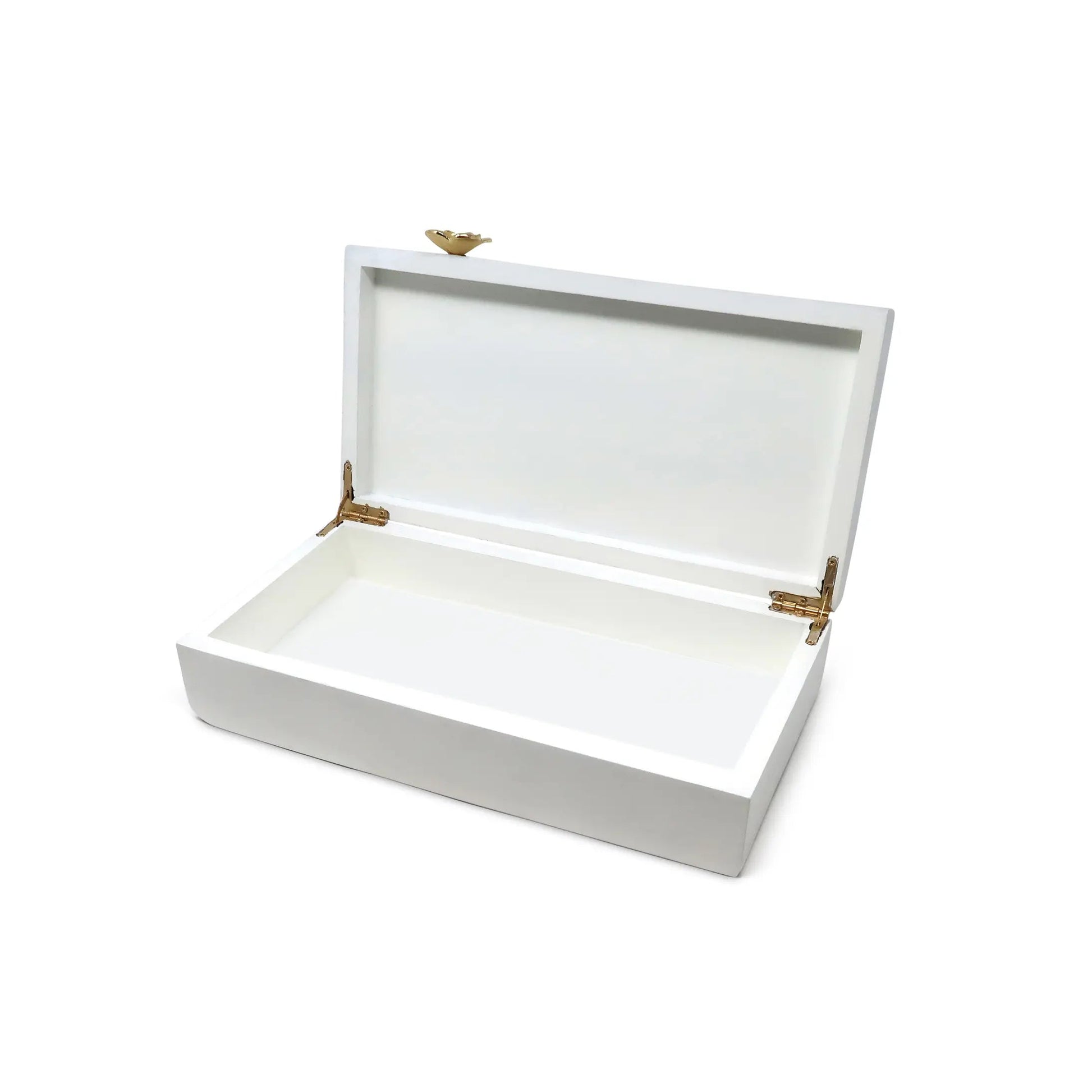 White Wood Decorative Box with Gold Flower Detail Decorative box High Class Touch - Home Decor 